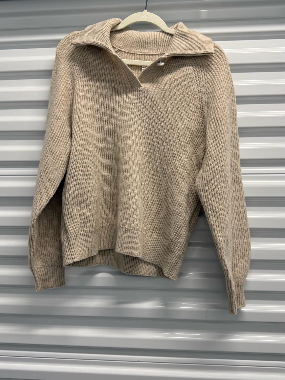 aerie Neutral Beige Ribbed Collared Pullover Sweater XS